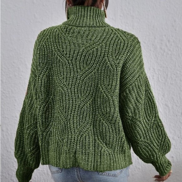 Casual High Neck Marled Knit Sweater Top Green - Picture 4 of 5